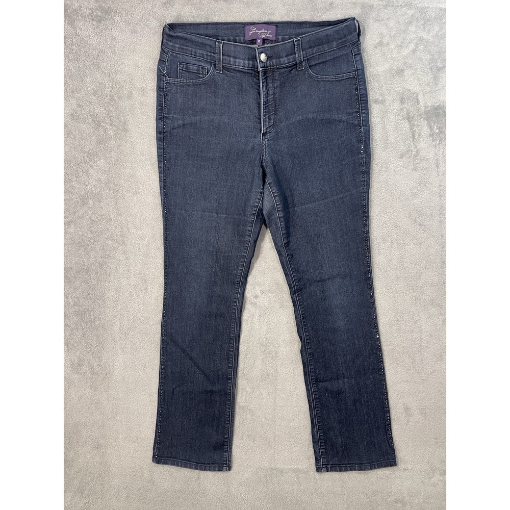 NYDJ Jeans Womens 12 Blue Dark Wash High Rise Curvy Straight Rhinestone